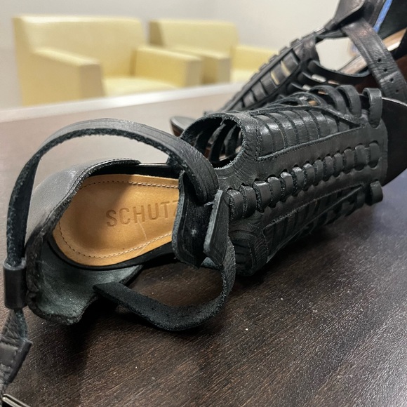 NWOT SCHUTZ Brown Leather Wedge Sandals Sz 7 - Picture 7 of 8